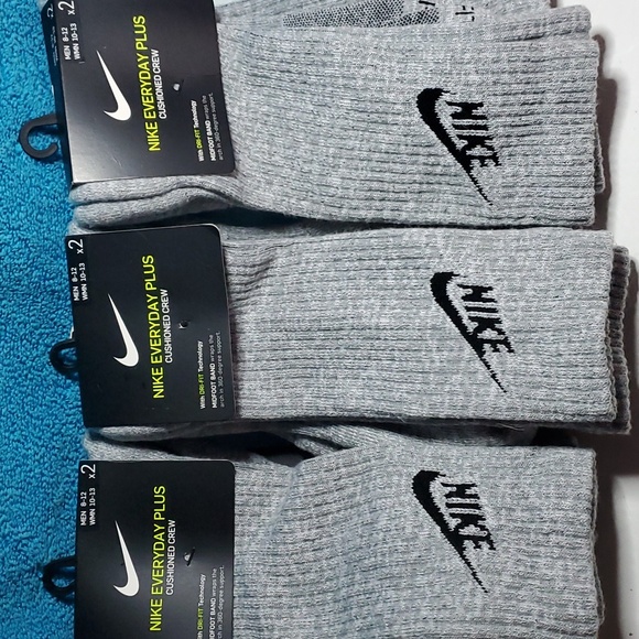 Mens NIKE Everyday PLUS Crew Socks 6 Pairs Dri Fit NEW Gray sock Large - Picture 3 of 4